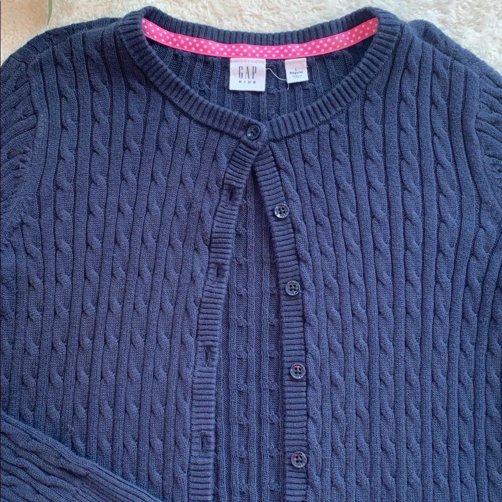 GAP Navy Blue Cable Knit Sweater Cardigan L 10/11 EUC